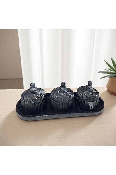 CONAHOME Set of 3 Decorative Storage Containers with Black Marble Patterned Lid