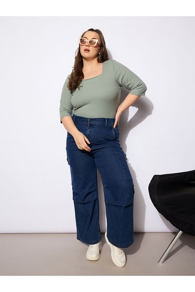 Sassafras By Styli Plus Size Ribbed Square Neck Top