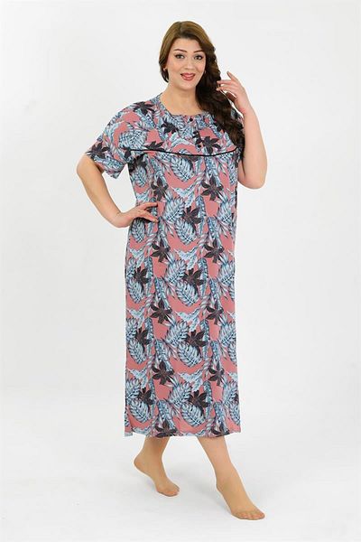 Celira Women's Plus Size Short Sleeve Salmon Mother Nightdress 1377