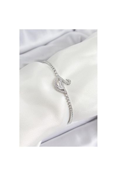 Skygo Brass Silver Color Zircon Stone Swan Model Women's Bracelet - Tj-Bb7073