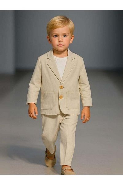 Zekids Boy's linen jacket t-shirt pants 3-piece basic suit