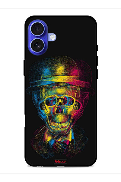 Tolwak غطاء حماية لجهاز Apple iPhone 16 Plus بتصميم جمجمة وقبعة ملونة وفن خيالي