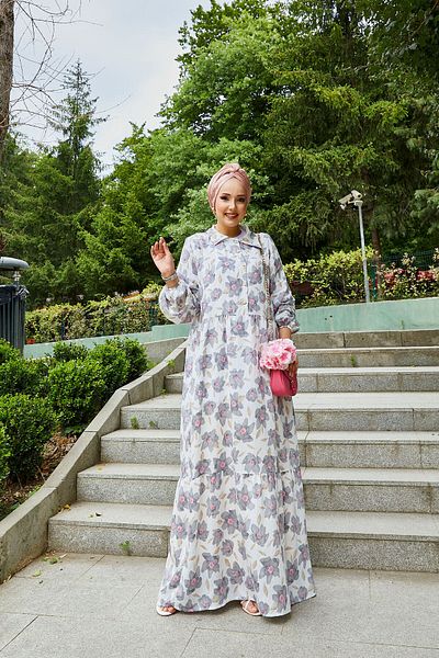 EBRUTESETTÜR Shirt Collar Modal Patterned Hijab Dress