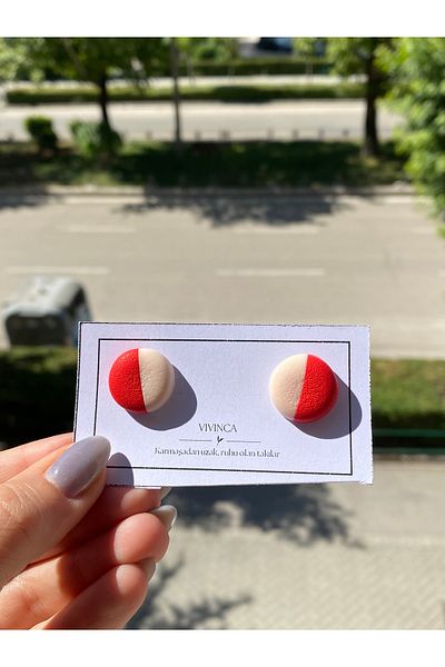 VIVINCA Handmade Polymer Clay Colorful Vibrant Lightweight Earrings - Vivinca Cherry Cream