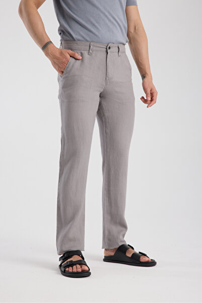 muzzo jeans Regular Fit Koyu Gri %100 Keten Pantolon