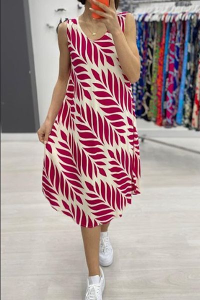 AYASOFYA OTANTIK Women's Dusty Rose Patterned Sleeveless Midi Dress