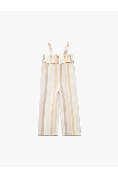 Koton Ruffle Detailed Square Neck Striped Strap Jumpsuit