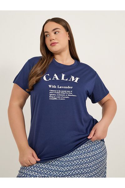 Styli Plus Size Calm Slogan Print T-Shirt and Aztec Print Pyjama Set