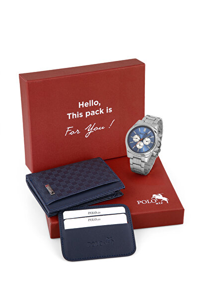 Polo Air Erkek Kol Saati Ve Dama Desen Cüzdan Hediyelik Kutusunda Kombin Gümü...