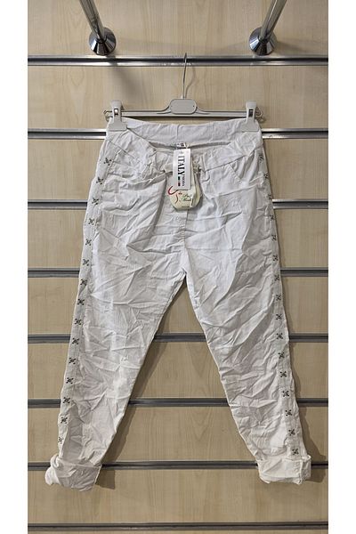Park Moda Italian Trousers with Cross Stone Detail on the Sides