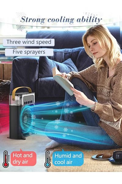 Primo Plus Portable Air Conditioner Fan Mini Evaporative Air Cooler with 7 Colors LED Light 1/2/3 H