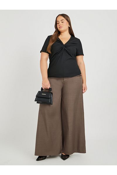 Styli Plus Size High Rise Wide Leg Trousers