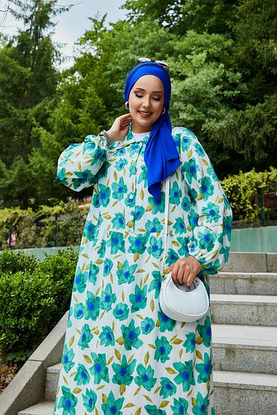 EBRUTESETTÜR Shirt Collar Modal Patterned Hijab Dress