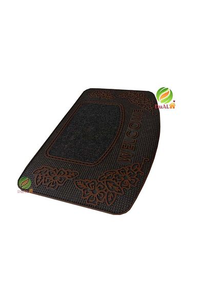 Dualhome Floral Entrance Mat Brown-Black, 45x70 cm, Semi-rectangular - 45x70 cm, semi-rectangular, Black