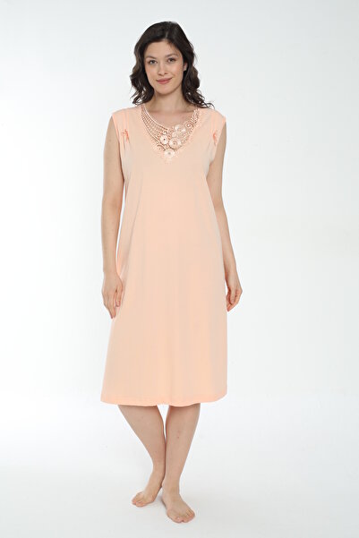 MİSS LOLİTA قميص نوم نسائي بأكمام قصيرة مصنوع من القطن بنسبة 100% / سلمون - 542