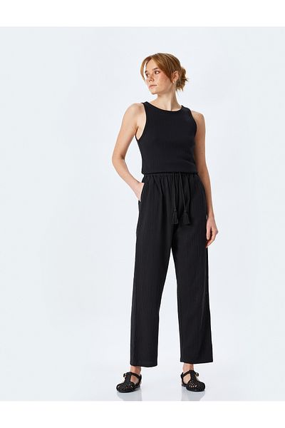 Koton Cotton Comfortable Fit Waist Lace-Up Muslin Trousers with Pockets