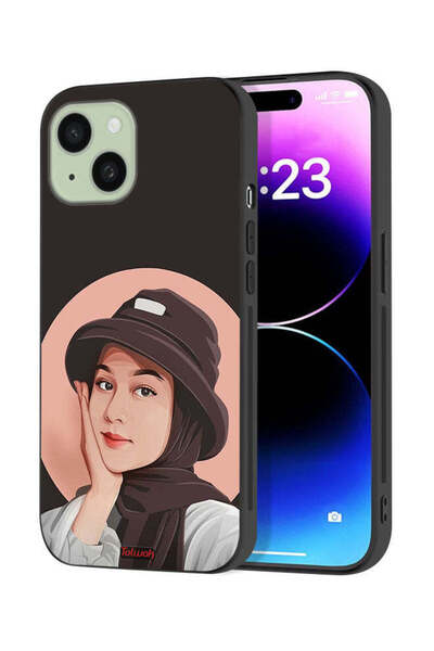 Tolwak Apple iPhone 15 Plus Protective Case Cover Cute Hat Girl Paint Art