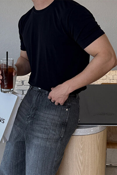 Tarz Cool Men's Slim Fit Slim Fit 100% Cotton Basic Knitted Black T-Shirt