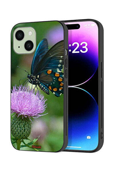 Tolwak Apple iPhone 15 Plus Protective Case Cover Butterfly Sitting On Flower