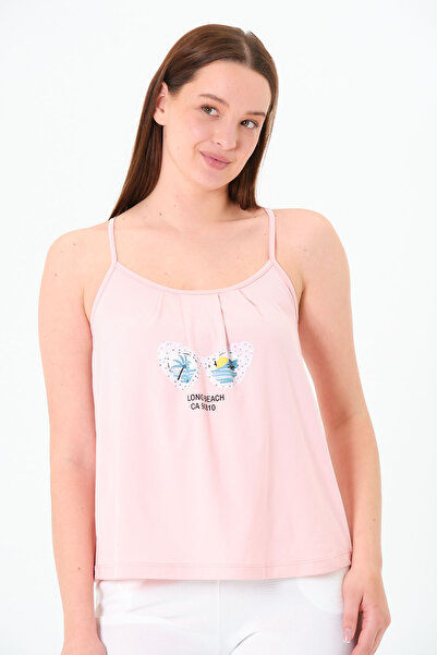 Sortie Collection Women's Thin Strap, Figure Printed, Single Jersey, Drawstring Candy Pink Undershirt