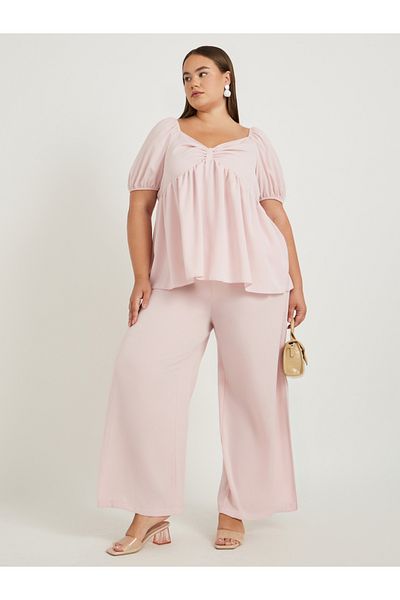Styli Plus Size Solid Elasticated Waistband Wide Leg Pants