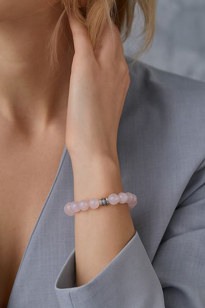 Safnaturel Igsl Certified Pink Quartz 6 mm Natural Stone Bracelet