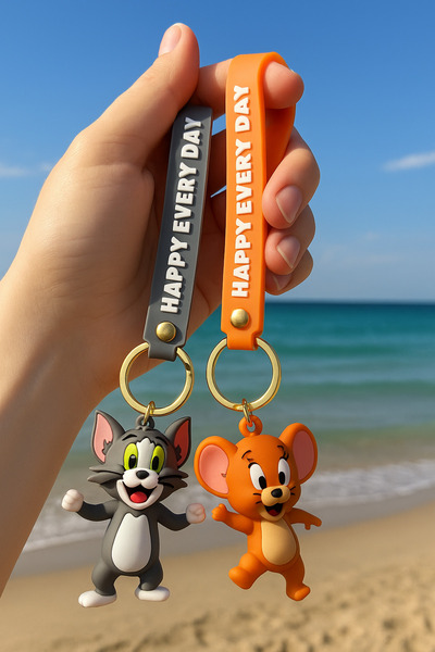 FAMEMUS ACCESSORY Set de 2 brelocuri mari din silicon 3D Tom & Jerry Accesori...