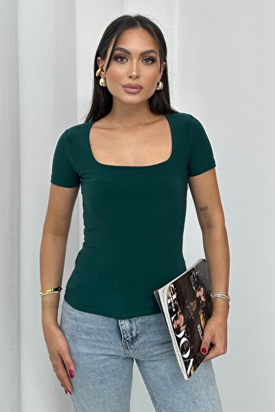 spirituel Dámské tričko s krátkým rukávem, čtvercový výstřih, dvouvrstvé tričko z pískové látky