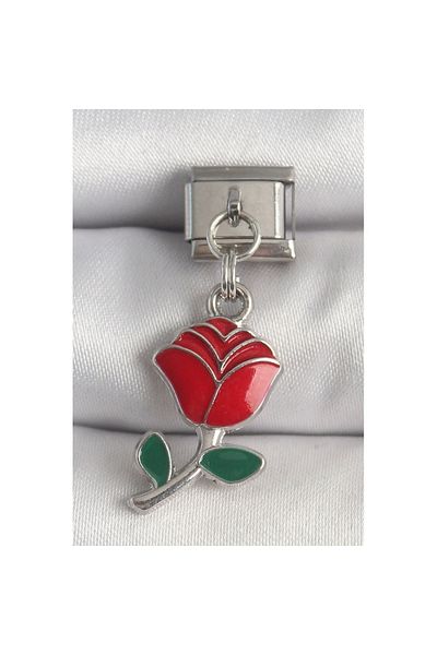 Skygo 316L Steel Silver Color Hanging Red Rose Model Nomination Charm - Tj-Bc1379