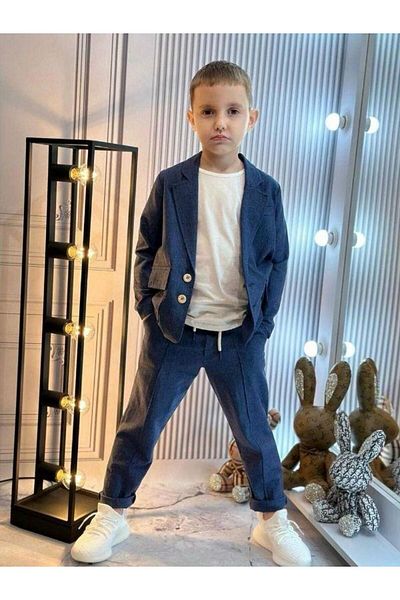 Zekids Boy's linen jacket t-shirt pants 3-piece basic suit