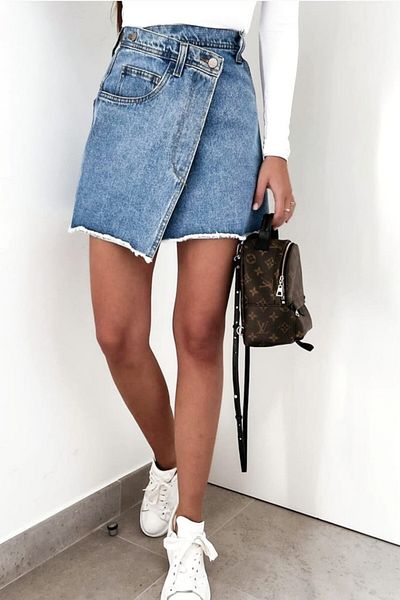 FashionForYou Fustă hippie din denim, albastră, 32