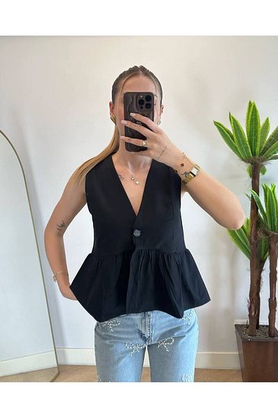 Ecenin Favorileri Flounced V-Neck Vest