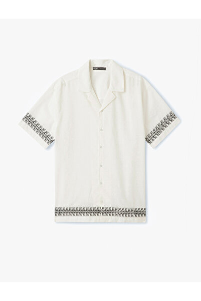 Koton Βαμβακερό κοντομάνικο πουκάμισο με κέντημα με κανονική εφαρμογή
