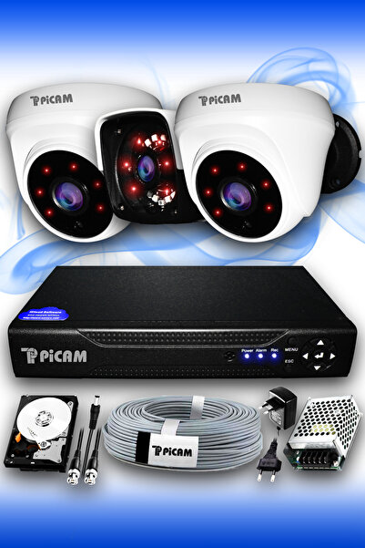 Picam 3 Kameralı Panda 2 Iç Kamera Set 250 Gb Hdd Full Hd Gece Görüşlü Güvenl...