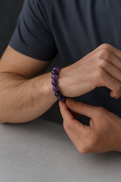 Safnaturel Igsl Certified Amethyst 8 mm Faceted Sphere Cut Natural Stone Bracelet