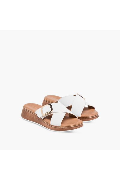 Paprika Buckle Accent Slip-On Cross Strap Sandals