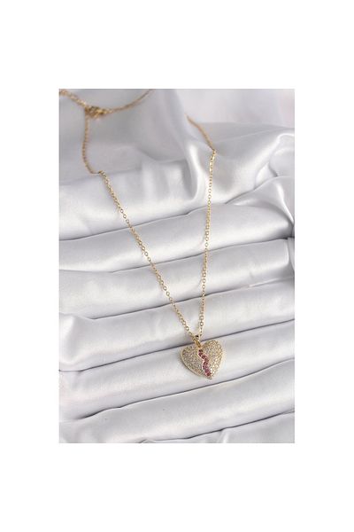 Skygo 316L Steel Gold Color Chain Zircon Stone Heart Model Women's Necklace - Tj-Bko9644