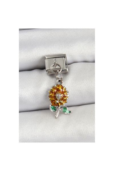 Skygo 316L Steel Dangle Sunflower Model Silver Color Nomination Charm - Tj-Bc1448