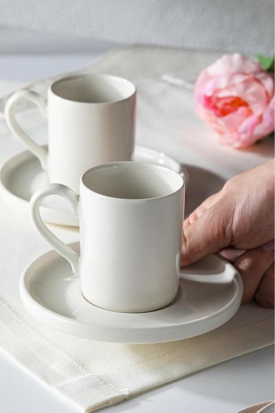 WERONY Porcelain Coffee Cup Set for 2 People, 110ml 4 Pieces