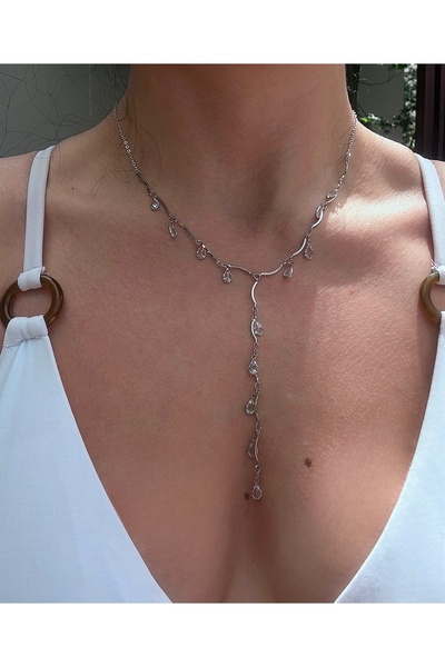 pop up store Zirkon Damla Gümüş Renk Kolye