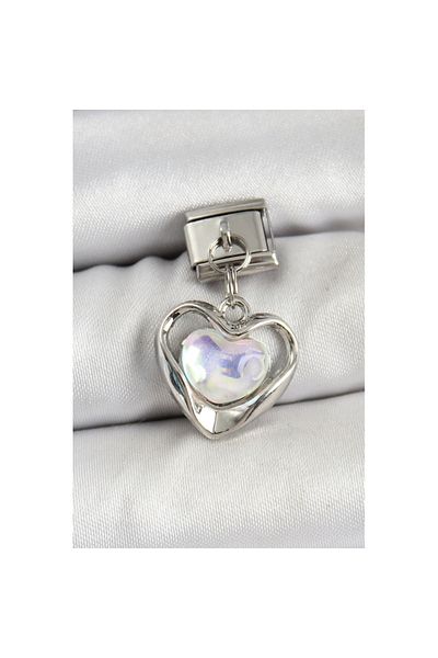 Skygo 316L Steel Dangle Zircon Stone Heart Model Silver Color Nomination Charm - Tj-Bc1461