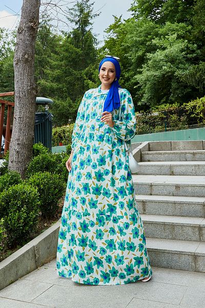 EBRUTESETTÜR Shirt Collar Modal Patterned Hijab Dress