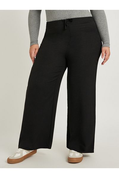 Styli Plus Size No Waistband Wide Leg Pants with Drawstring