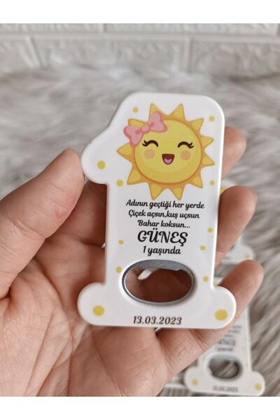 Doğrukan Hediyelik Güneş konsept 1 rakamlı yenidoğan doğum günü açacak magnet...
