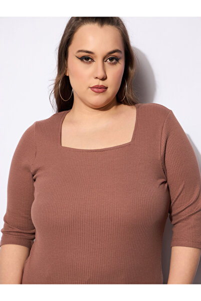 Sassafras By Styli Plus Size Ribbed Square Neck Top