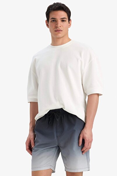 DeFacto Z6873 Black Regular Fit Gradient Printed Mesh Lined Above Knee Sea Shorts