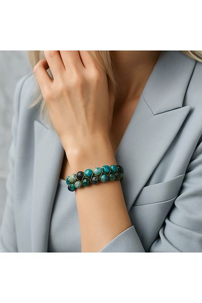 Safnaturel Certified Spanish Variscite 8 mm Double Row Macrame Natural Stone Bracelet