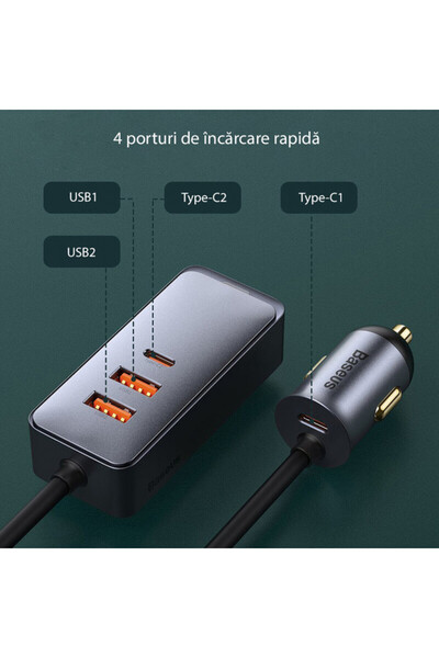 Baseus Charger 2x USB, 2x Type-C, Fast Charging, 120W - Share Together (CCBT-A0G) - Gray