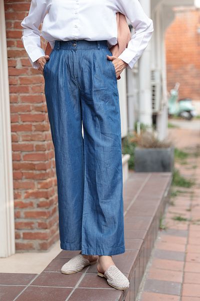 LOCCO Pantaloni de damă din denim semi-elastici Albastru închis