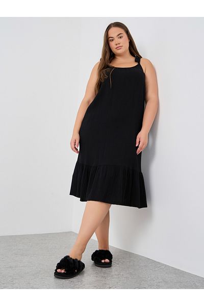 Styli Plus Size Cotton Gauze Ruffle Trim Slip Dress